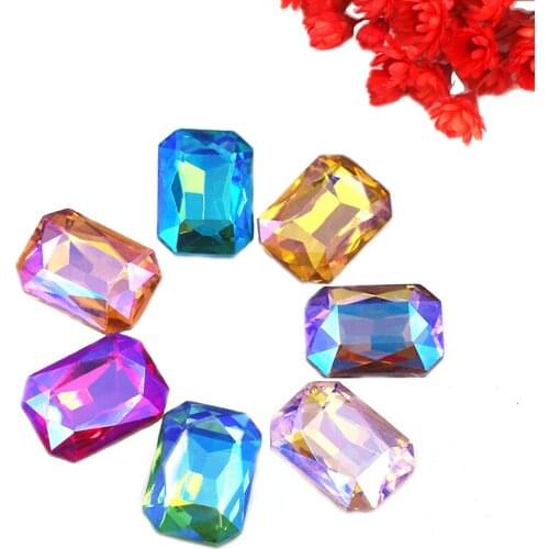 High-quality AB color 10x14/13x18mm crystal glass Rectangular Octagon shape sew on rhinestones DIY Nail Art