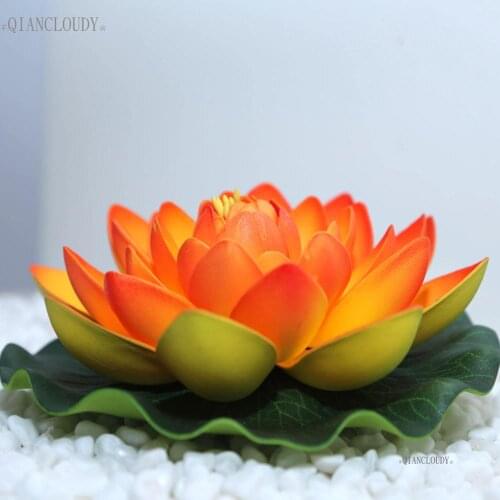 Artificial Orange Fake Lotus Lily leaf flowers Water POOL Floating pond flowers wedding decoration Garden 17CM B12
