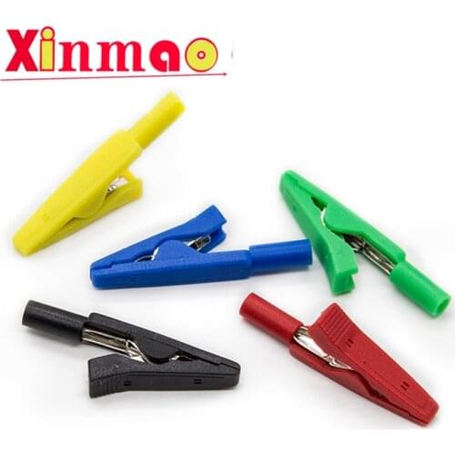 5mm Open Hole Insulation Weldable Crocodile Clip with 2mm Jack Straight In Probe / Banana Head Test Plug Yellow Red Green