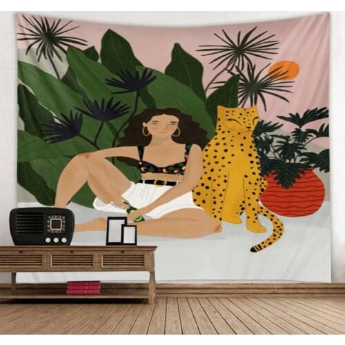 Beauty, Leaves, Tapestry Wall Hanging Tapestry Animal Leopard Room Decoration Hippie Wall Blanket