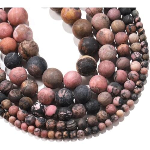 Natural Matte Black Red Lace Rhodonite Stone Round Loose Spacer Beads For Jewelry Making DIY Bracelet Accessories 12mm