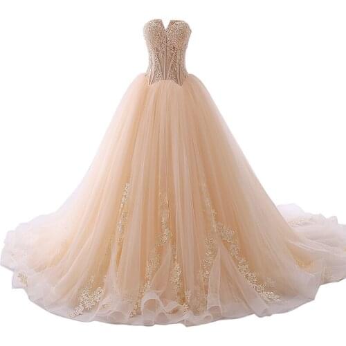 Lace Appliques Ball Gown Wedding Dresses 2019 Sweetheart Beaded Princess Bride Dresses