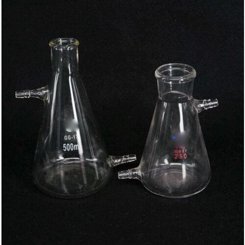 125ml 250ml 500ml 1000ml 2500ml Glass Filtering Flask Lab Bottle With Double 10mm Hose Vacuum Adapter