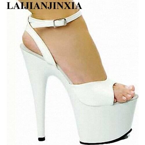 LAIJIANJINXIA Buckle Red 17cm High-Heeled Sandals Nightclub Fashion Shoes Pole Dancing Shoes Model High Heels Womens Shoes G-038