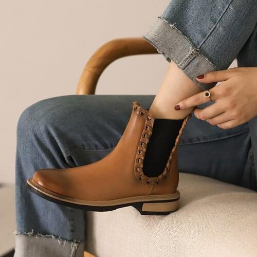 Mordoan Genuine Cow Leather Chelsea Short Boots Women Thick-soled Short Boots British Style Round Head Lady Boots Ankle Boots