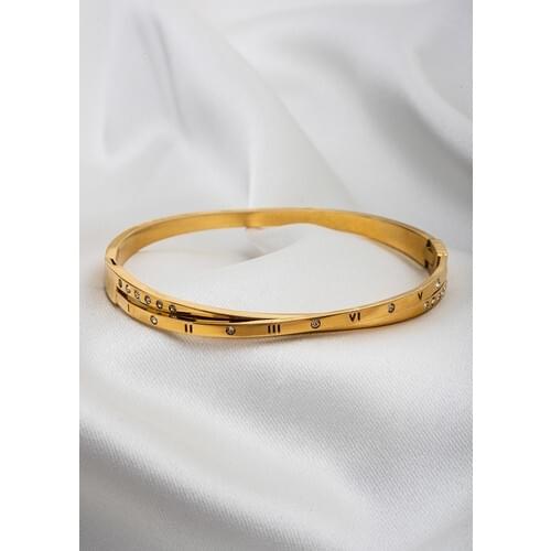 Maopiaa Golden yellow Color Roman Digit Clamp Bracelet