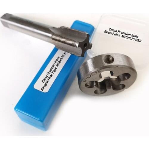 2PCS HSS Metric Hand tap and die set M16 M16X1.5 M16X2 M16X1.25 M16X1 M16X0.75 M16X0.5 Fine thread plug taps dies suit M16X0.5