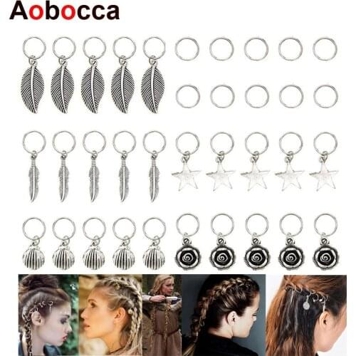 Aobocca Fashion 35pcs Silver Metal Hair Rings Braid Dreadlocks Bead Hair Cuffs Dread Tube Charm Dreadlock Hair Accessaries