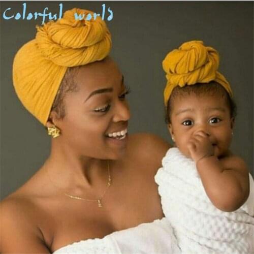 2 Pcs Mother and Kids Muslim Turban Hat Islamic Clothing Hijab Muslim Scarf Women Baby Hijab Fashion Cotton Indian Headscarf Hat