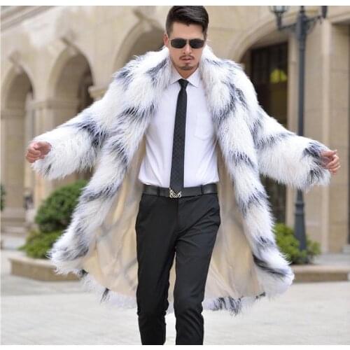 Winter Autumn Men Long Section Hairy Shaggy Faux Fur Coats Mixed Color Casual Large Size Male Warm Fake Fur Outwears S/4Xl K1196