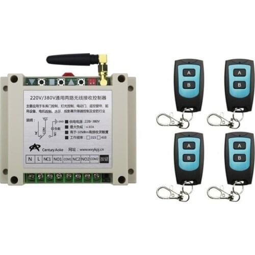 New AC220V 250V 380V 30A 2CH Radio Controller RF Wireless Relay Remote Control Switch 315 MHZ 433 MHZ 4 Transmitter+1 Receiver