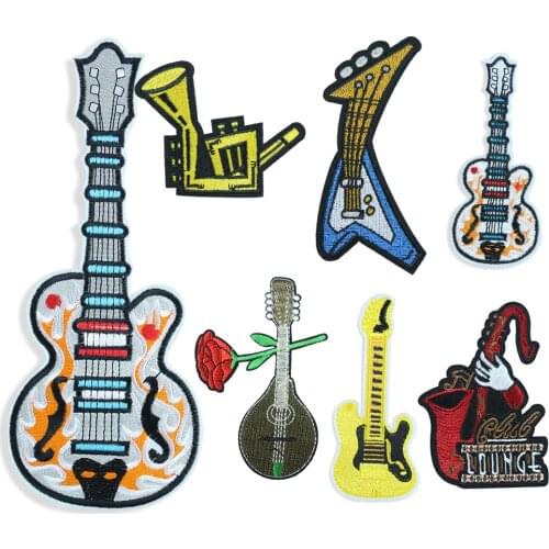 New Rock Music Guitar Embroidered Headphones Patches Iron on Sewing Applique Patch Bags Decoration DIY Clothes Accessory