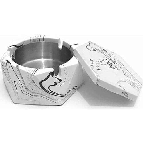 Concrete Cigarette Ashtray with Lid & Liner Windproof Cement Ash Tray for Bar Indoor or Outdoor Use Patio Office & Home