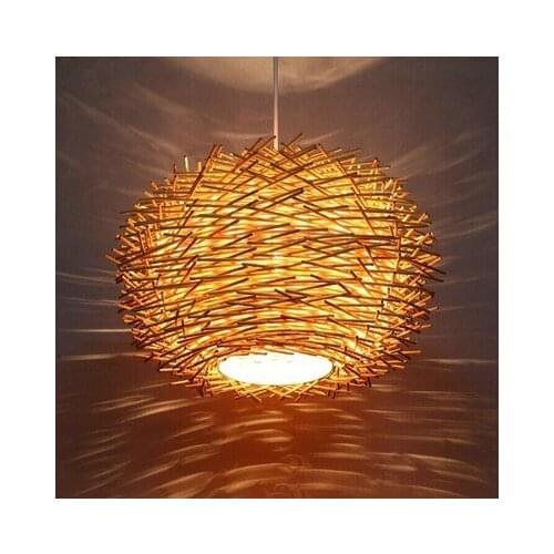 Handmade Wicker Pendant Lamp Wood Bird Nest Bar Hotel Restaurant Dinning Room Bedroom Lounge Porch Loft Hanging Suspension Light