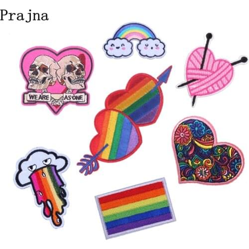 Prajna Heart Gay Pride Flag Patch Embroidered Iron On Patches Decals Cartoon Applique Stickers For Clothing Backpack Decoration