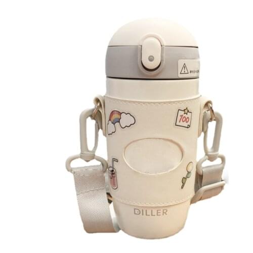 Thermos Cup 304 Stainless Steel Student Girl Couple Straw Thermos Bottle Fall and Wear Resistance Healthy Material Cute Fashion