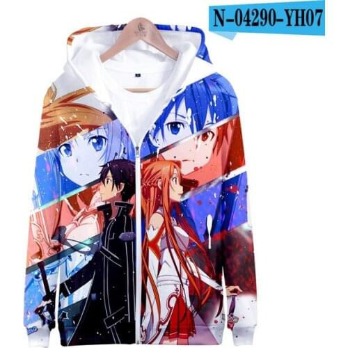 Anime Sword Art Online SAO 3D zip up Hoodie Men Women Harajuku Streetwear boy/girls Hoodie Sweatshirt Jacket Clothes Oversized
