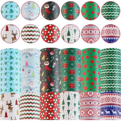 12PCS PU Leather Sheet Printed Christmas Synthetic Materials for Hair Earring Wallet DIY Handmade Accessories 8.26 x 6.29inch