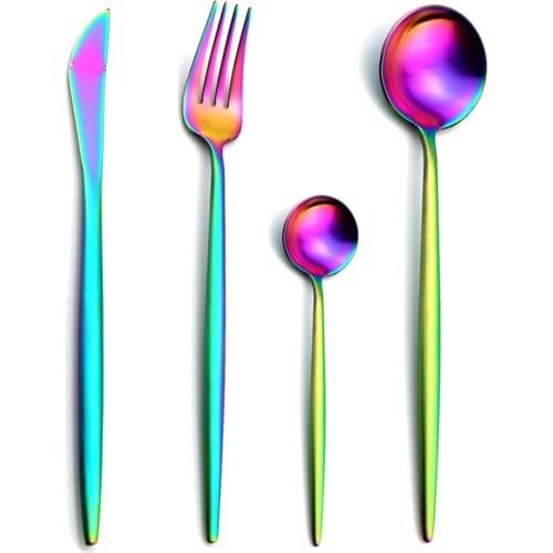 4 PCS/Set 304 Stainless Steel Rainbow Cutlery Set Dinnerware Set Western Food Cutlery Tableware Silverware Set Christmas Gift