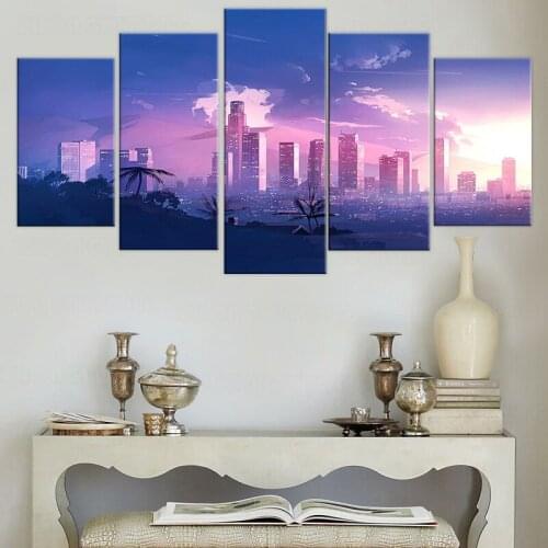 5 Piece Canvas Los Angeles City Wall Art Print HD Print poster Paintings Living Room Home Decor Pictures