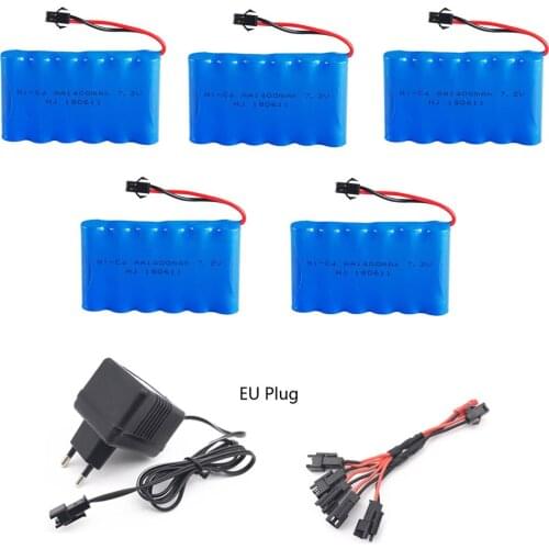 7.2V 1400mAh NI-CD Battery with Charger For RC Cars Robots Tanks Train Gun Boat parts 5*AA 7.2v 700mah Battery Pack with SM Plug