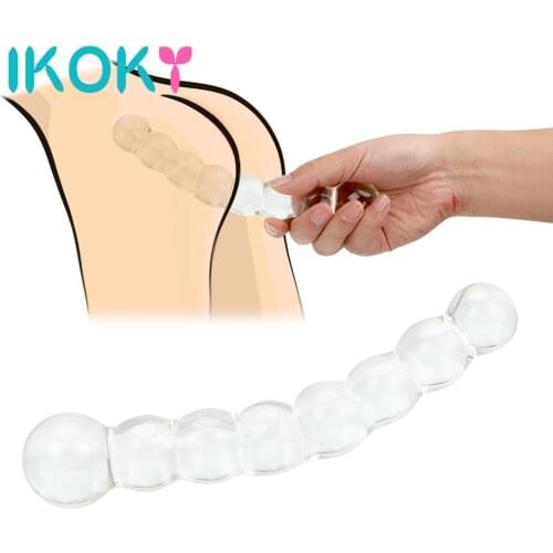 IKOKY 8 Beads Glass Anal Plug Butt Plug Crystal G-spot Stimulator Prostate Massager Sex Toys for Women Men Sex Products