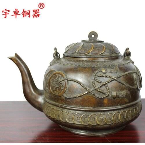8'' China Copper Kettle Copper Teapot Bronze Statue