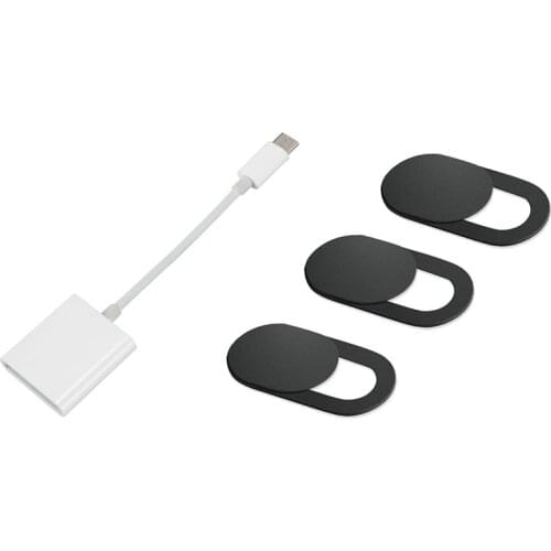 USB 3.1 Type C USB-C to SD SDXC Card Reader Adapter with 5Pcs Camera Cover Phone Computer Camera Lens Cover Sticker