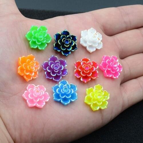 BOLIAO New 20Pcs 20*20mm Flower Flatback AB Color Resin Craft/Clothes/Wedding Decoration Handmade Diy R210