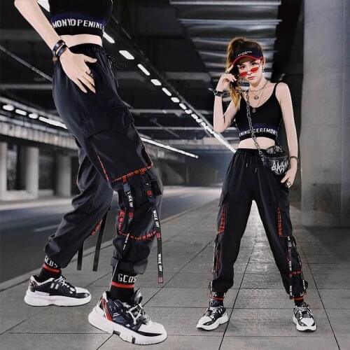 Joggers Womens Cargo Pants Hip Hop Mutli Pockets Female Sweatpants Streetwear Ribbons Casual Trousers BF Ladies Techwear Pants