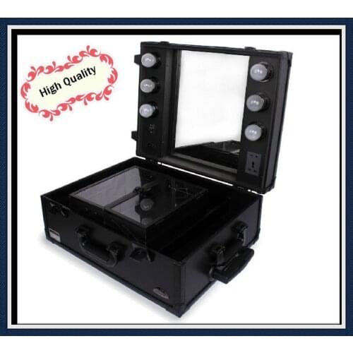 DHL Free Shipping makeup case professional Aluminum Cosmetic case with trolly makeup box light case