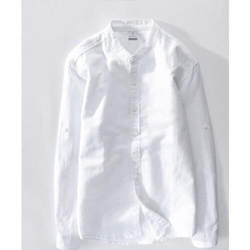 Men Solid Linen Shirt Chinese Traditional Mandarin Collar Cotton Dress Shirts Long Sleeve Linen Shirt Male Business Shirt TS-349