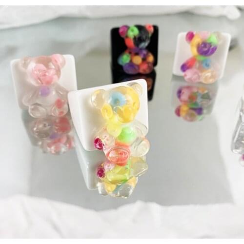 90s Cute colorful jelly bear acrylic ring Vintage Candy Cartoon animal doll Cool resin rings for Women Fashion Jewelry New 2021