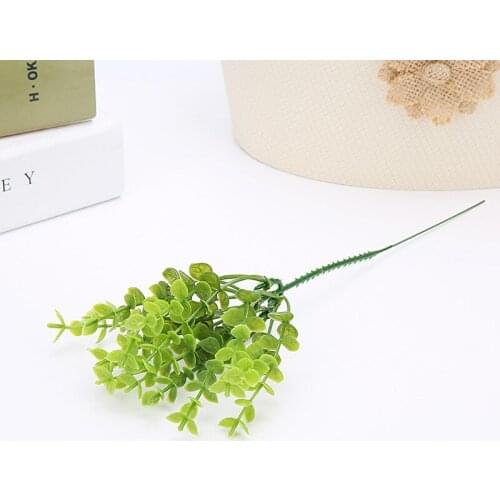 2pieces Mini Flowers Green Artificial Plant Eucalyptus Plastic Money Leaves Grass Bush Home Decoration