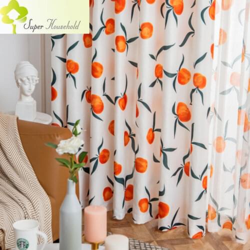Creative Hand-painted Peach Curtains for Childrens Bedroom Living Room Window Insulation Semi-Blackout Curtain Drapes