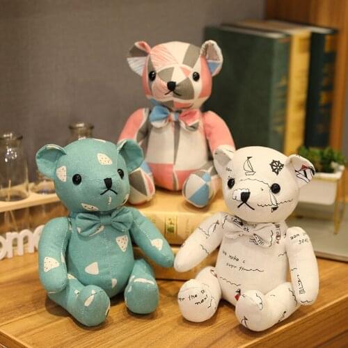 Comfortable Cotton Plush Bear Doll Toy Stuffed Animal Nordic Style Printed Cotton Bear Doll Purify the Air Birthday Gifts Child
