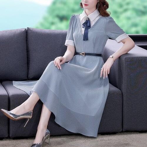 Summer Casual Houndstooth Midi Dress 2021 New Plus Size Vintage Print Office Lady Sundress Women Elegant Bodycon Party Vestidos