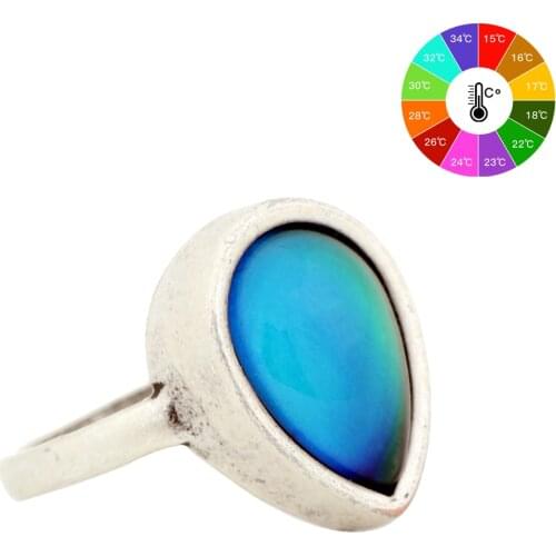 Fashion Boho Retro Vintage Stone Mood Rings Temperature Sensing Color Change Ring Big Rings for Women Men MJ-RS047