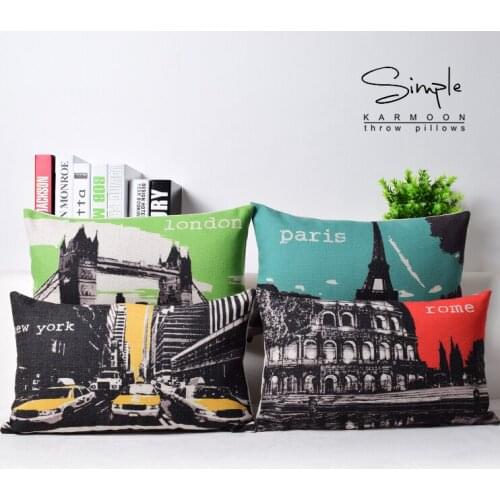 Paris pillow cover, cartoon city Rome Paris New York London Landscape waist pillow cover Wholesale