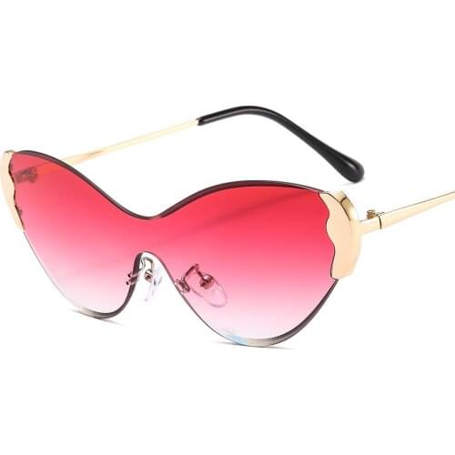 New Cat Eye Gradient Lens Sunglasses Women Retro One-piece Mirror Rimless Sun Glasses Vintage Travel Eyewear UV400