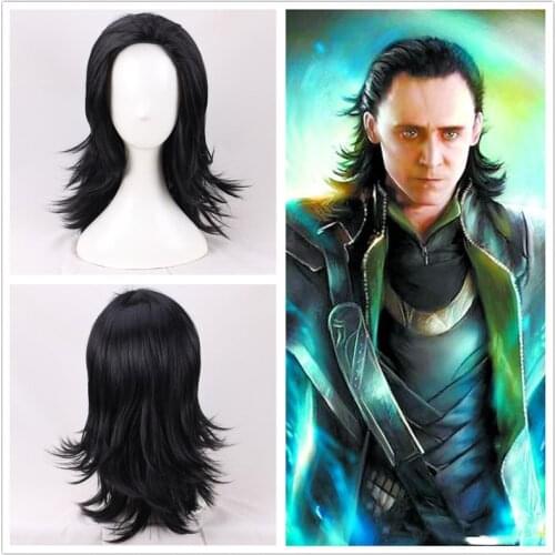 Advengers Loki cosplay wig Loki Black Synthetic Hair Comic Loptr role play costume party wigs + wig cap