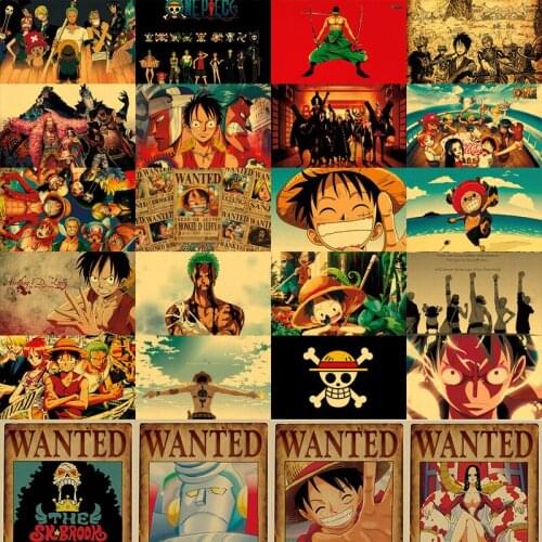 Classic Anime One Piece Character Poster Luffy and Ace Wall Art Sticker Kraft Paper Home Dormitory Decorative Painting