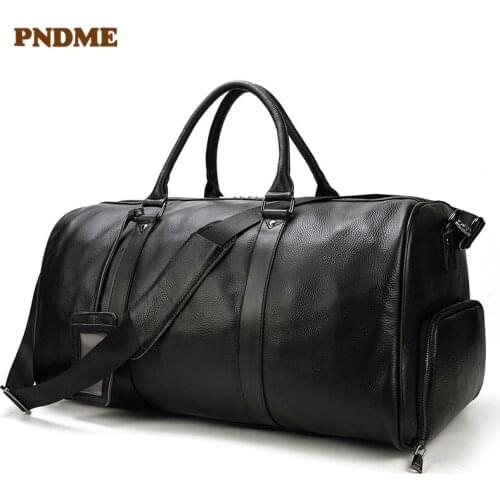 Casual high-quality natural first layer cowhide travel bag black genuine leather handbag large capacity weekend luggage bag
