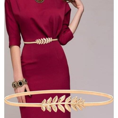 Flower leaves metal buckle belt for women ladies elastic waist chain belts female gold thin belts ceinture femme pasek damski