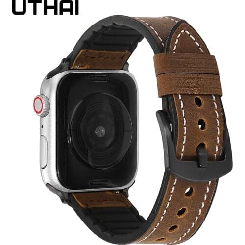 UTHAI F15 Strap For Apple Watch Band 38/40mm 42/44mm Genuine leather Camouflage watchband For Apple watch1/2/3/4/5/6