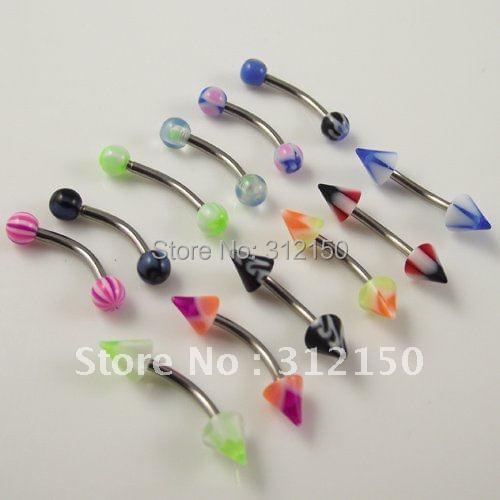 SaYao 10pcs Wholesale Free Shipping Acrylic Ball Sprike 16G Eyebrow ring Stainless Steel Barbell body piercing jewelry