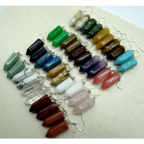 Natural stone Turquoises Quartz crystal tiger eye Hexagonal charms Earring for diy Jewelry making Earring Pendant Accessories A8