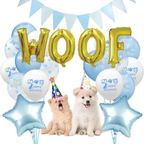1 Set Male Female WOOF Star Round Balloons Pet Dog Birthday DIY Latex Foil Ballons Flag Set Dog Birthday Party Home Garden Decor