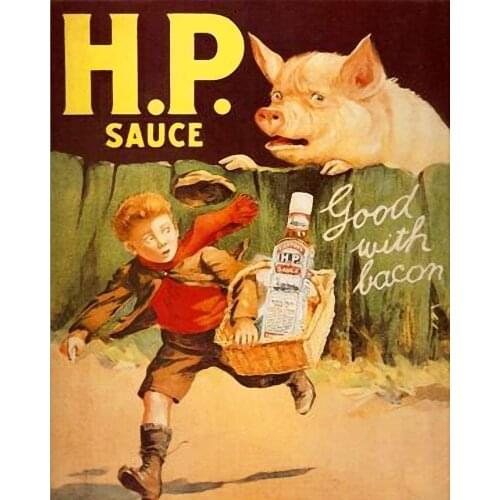 SIGNSHM Ecool H.P Sauce Good with Bacon Retro Metal Tin Sign Plaque Poster Wall Decor Art Shabby Chic Gift
