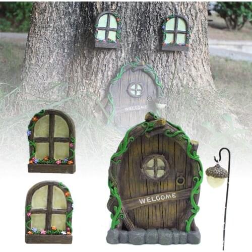 Fairy Door And Windows For Trees Luminous Miniature Fairy Garden Outdoor Decor With Bonus Fairy Lantern Glow In The Dark Jardin